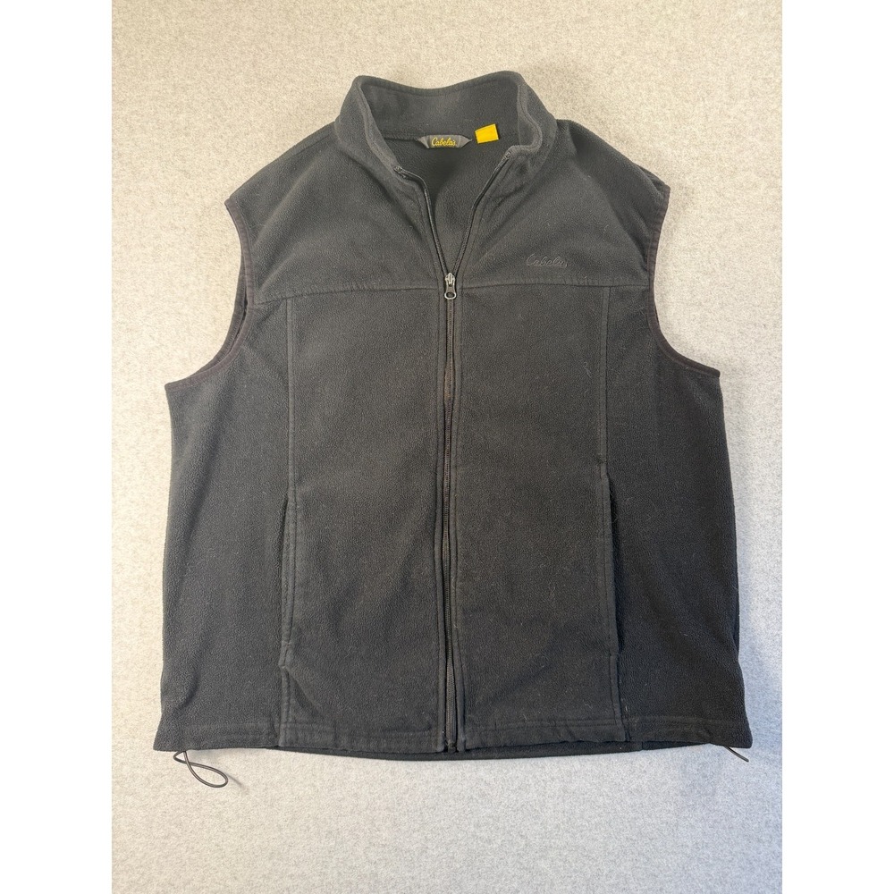 Cabelas Fleece Vest Mens L Black Full Zip Sleeveless‎ Jacket Outdoor SKU 253